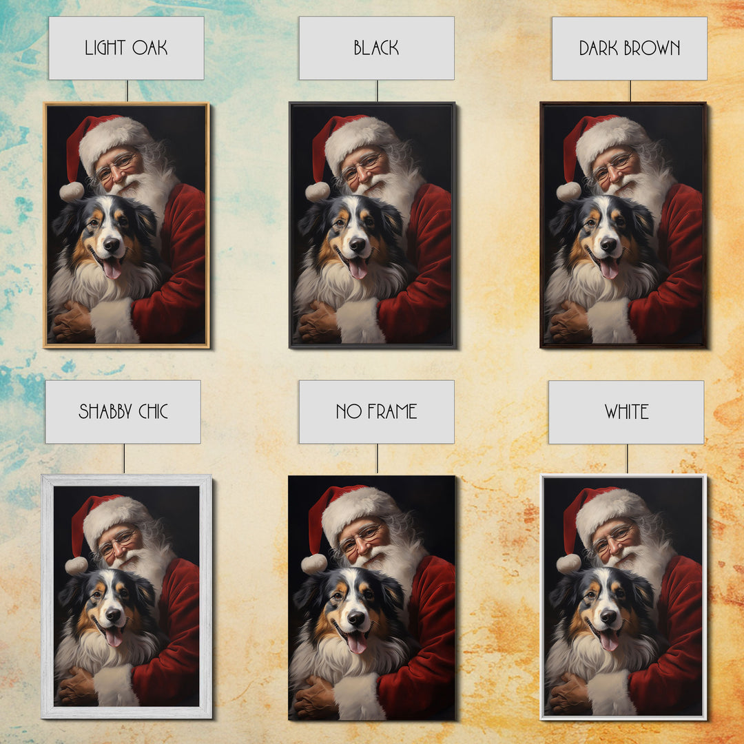 Santa Claus And His Australian Shepherd, Christmas Wall Art, Dog Gift, Christmas Dog, Winter Wall Art, Santa Decor, Santa Art Print