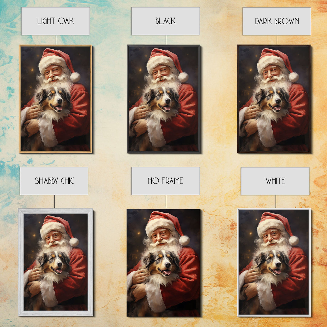 Santa Claus And His Australian Shepherd, Christmas Wall Art, Dog Gift, Christmas Dog, Winter Wall Art, Santa Decor, Santa Art Print