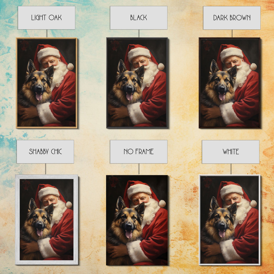 Santa Claus And His German Shepherd, Christmas Wall Art, Dog Gift, Christmas Dog, Winter Wall Art, Santa Decor, Santa Art Print, Cute Dog