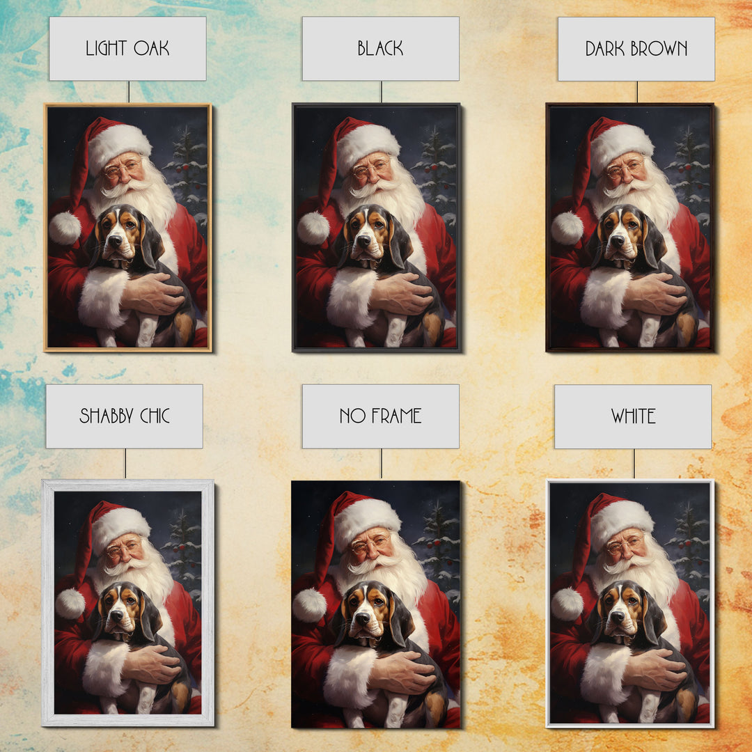 Santa Claus and his Beagle, Cute Dog Art, Framed Canvas Print, Christmas Art, Christmas Decor, Christmas Art Print, Christmas Wall Art