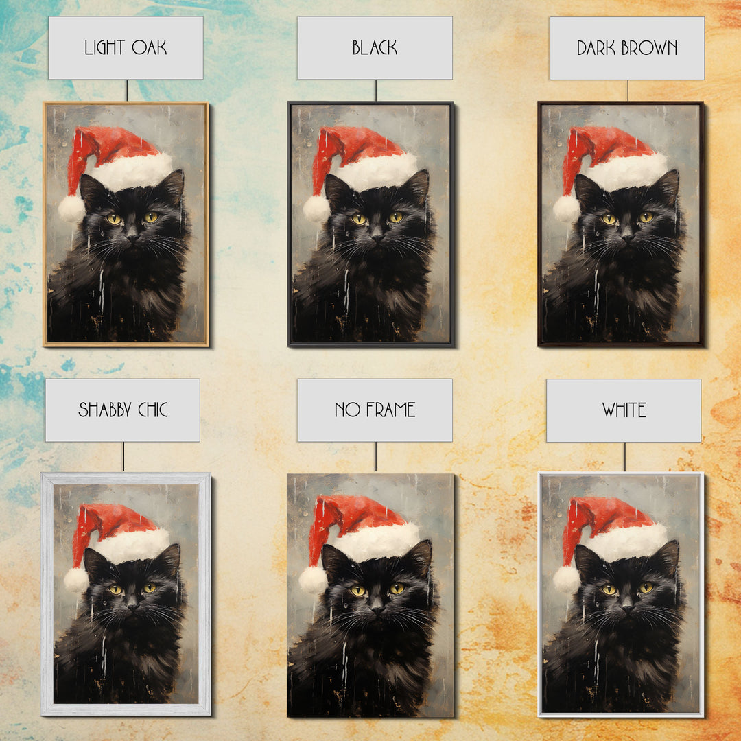 Christmas Cat In A Christmas Hat, Farmhouse Christmas, Farmhouse Decor, Framed Canvas Print, Seasonal Wall Art, Winter Decor, Christmas Art