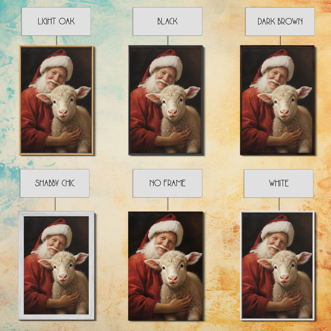 Farmhouse Christmas Decor, Santa And A Little Sheep, Framed Canvas Print, Christmas Wall Art, Xmas Art, Christmas Art Print, Santa Decor
