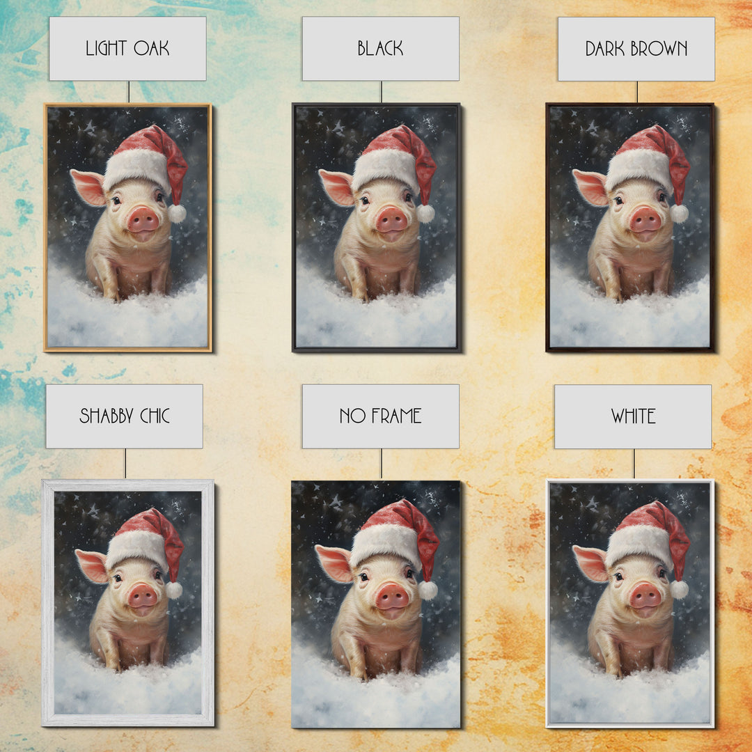 Cute Christmas Pig In A Santa Hat, Christmas Art, Christmas Decor, Christmas Wall Art, Farmhouse Christmas, Vintage Christmas, Pig Print