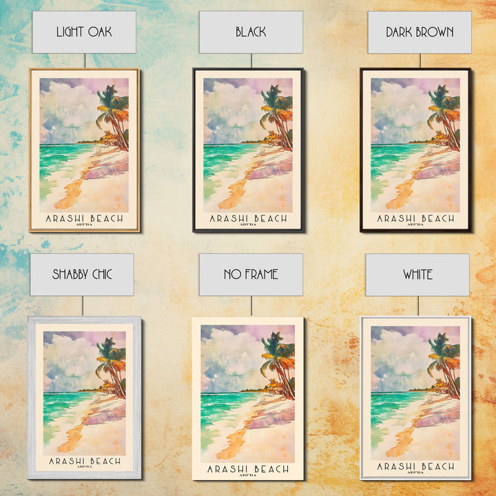 Arashi Beach, Aruba Watercolor Beach Print, Vacation Gift, Aruba Wall Art, Framed Canvas Print, Framed Beach Painting