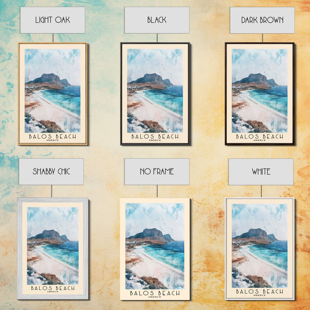 Balos Beach, Greece Watercolor Beach Print, Vacation Gift, Greece Wall Art, Framed Canvas Print, Framed Beach Painting