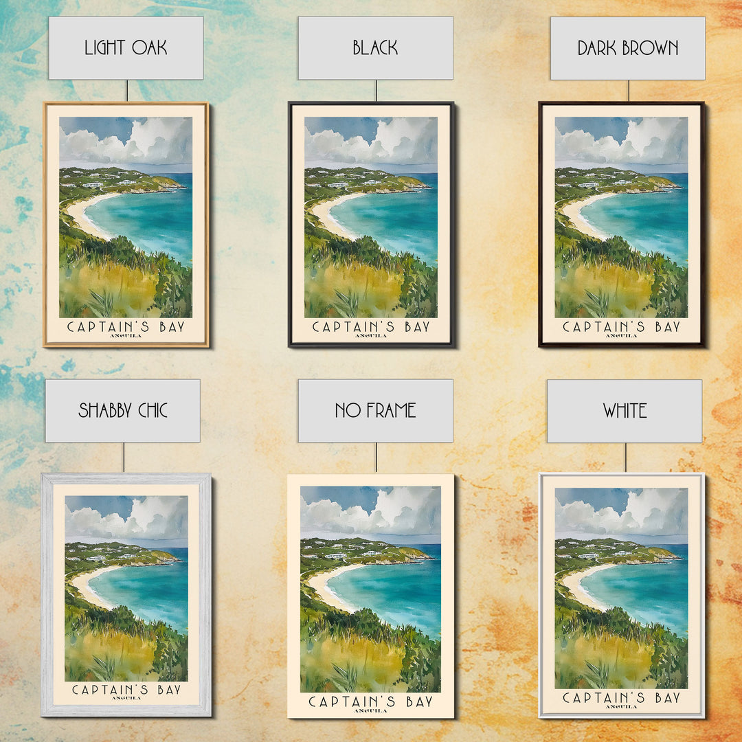 Captain's Bay, Anguila Watercolor Print, Vacation Gift, Anguila Wall Art, Beach Painting, Beach Decor, Large Wall Art, Wood Frame Art