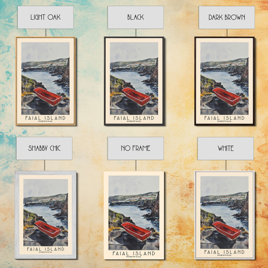 Faial Island, Portugal Watercolor Beach Print, Vacation Gift, Portugal Wall Art, Framed Canvas Print, Framed Beach Painting