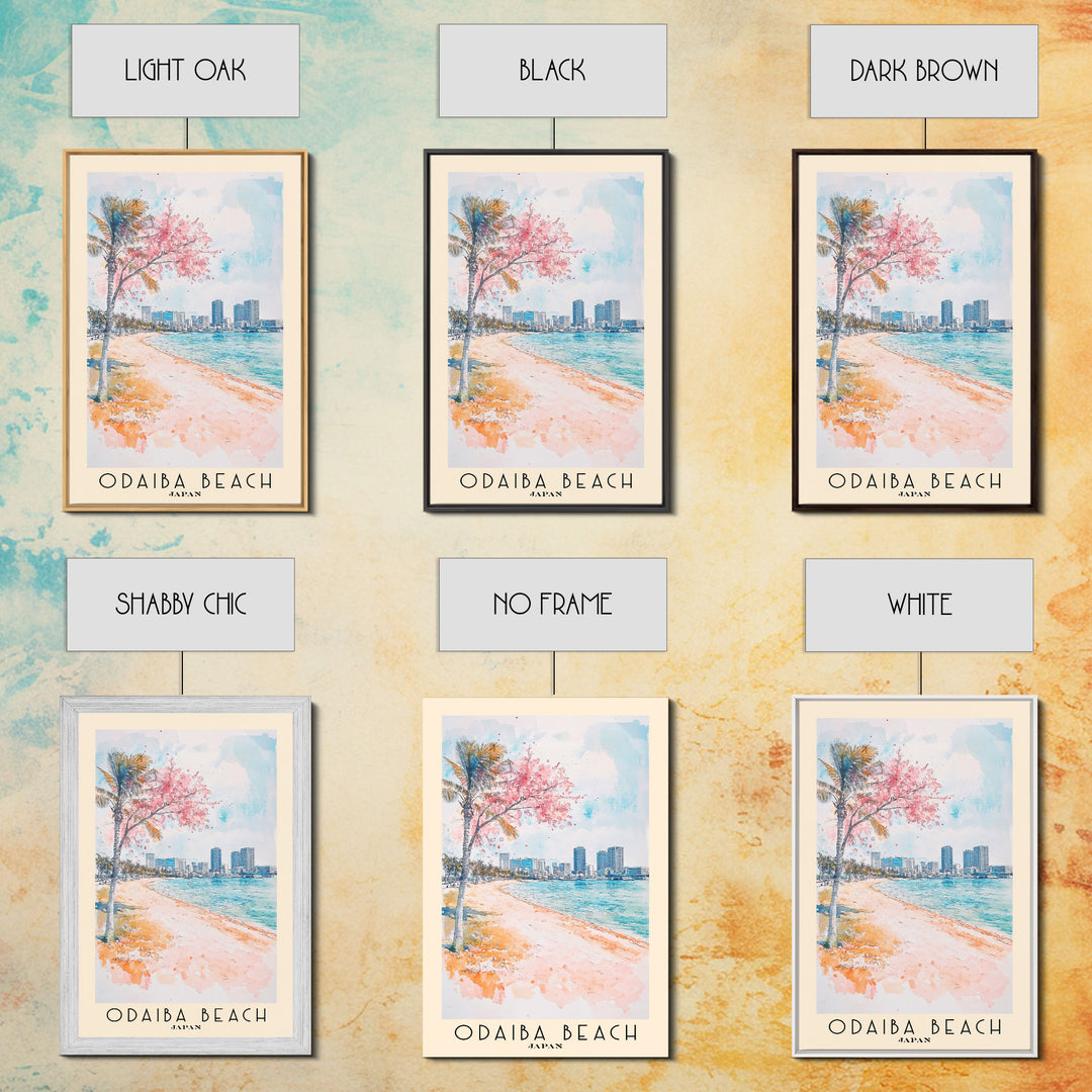 Odaiba Beach, Japan Watercolor Print, Vacation Gift, Japan Wall Art, Beach Painting, Beach Decor, Beach Or Lakehouse Art