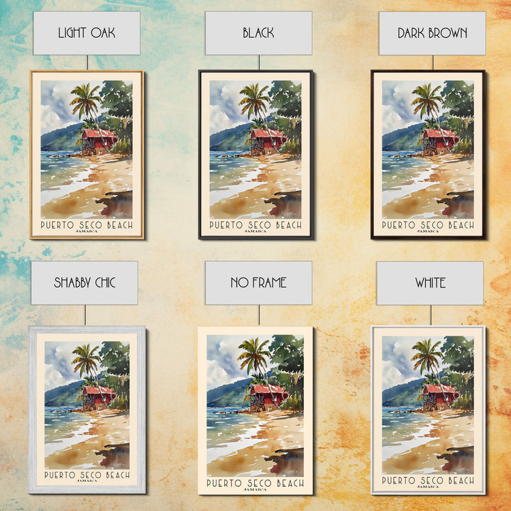 Puerto Seco Beach, Jamaica Watercolor Beach Print, Vacation Gift, Jamaica Wall Art, Framed Canvas Print, Framed Beach Painting