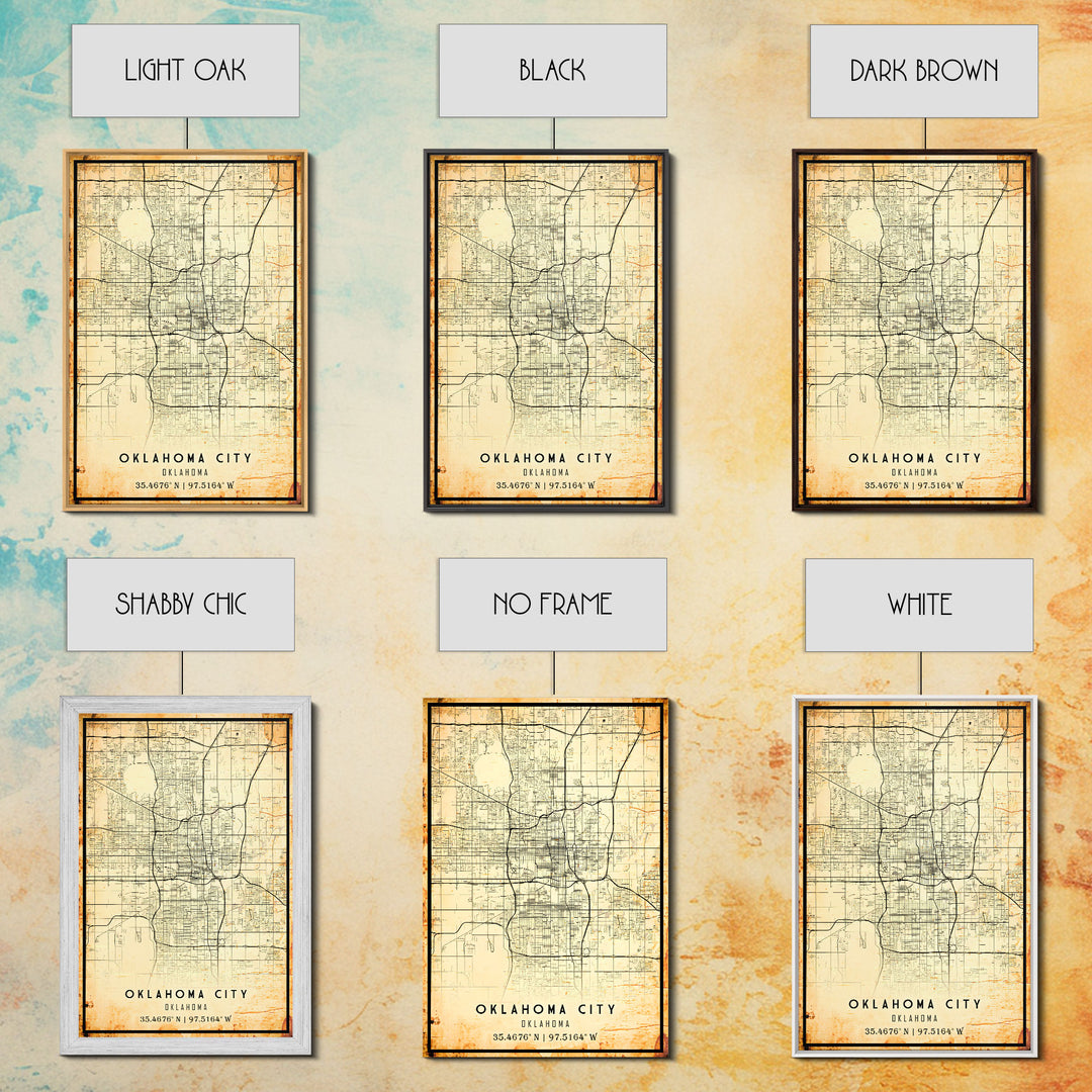 Oklahoma City Vintage Map Print, Oklahoma Map, Oklahoma State Map Art, Oklahoma City Road Map Poster, Vintage Map Gift, Road Trip Art