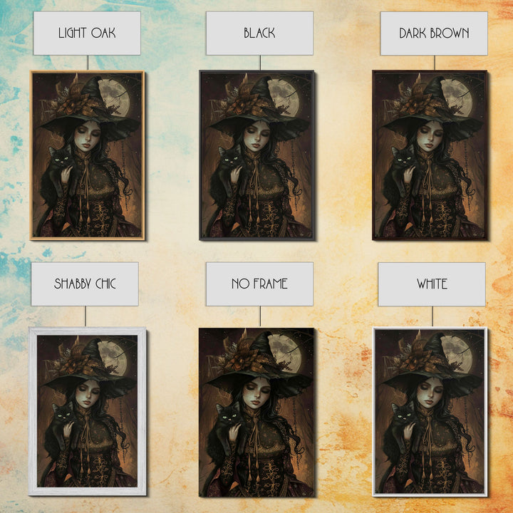 The Witch and The Black Cat Framed Canvas Art, Spooky Victorian Witch Art, Spooky Season, Halloween Props, Halloween Accessories Art