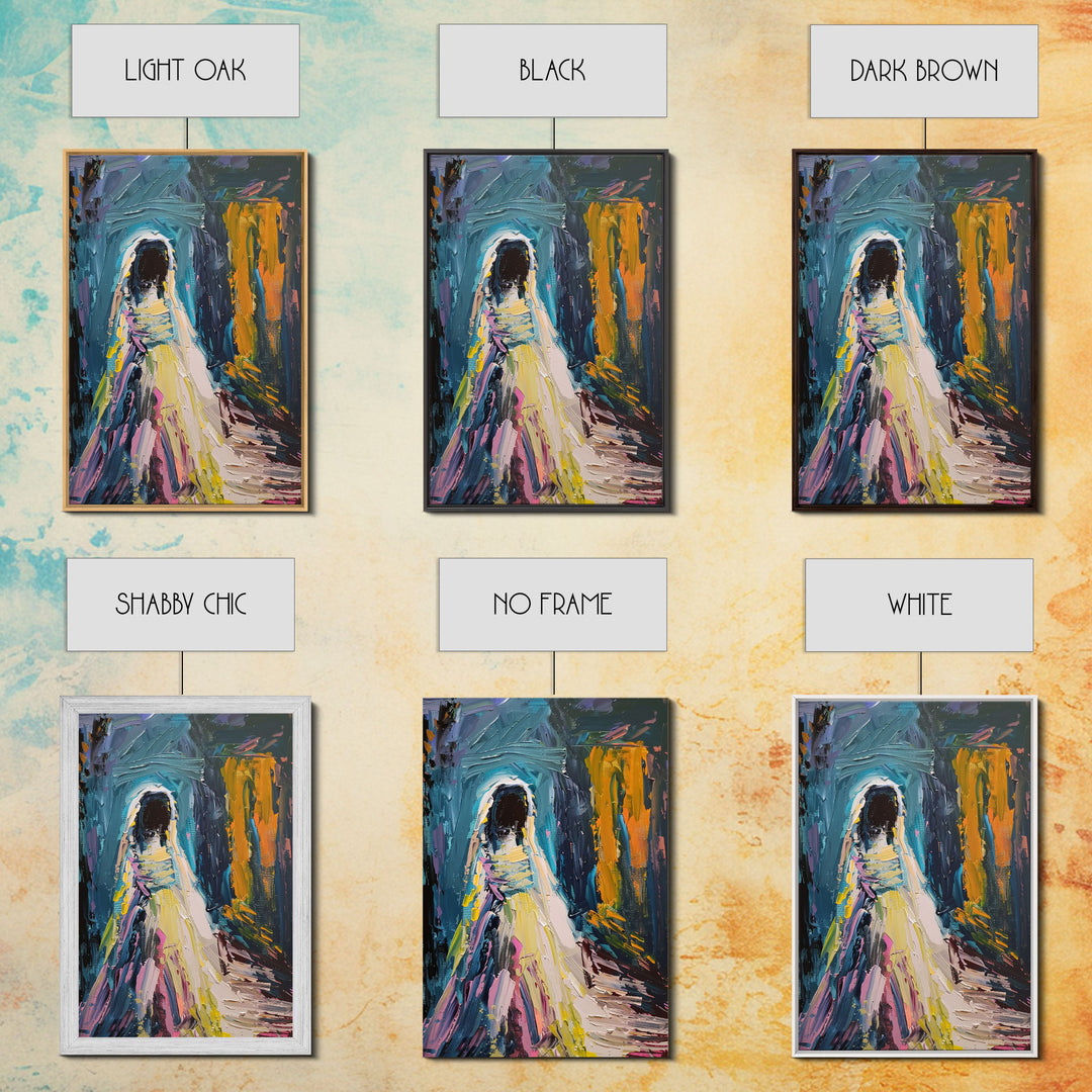 Halloween Haunted Veiled Ghost, Framed Canvas Print, Wall Art, Living Room Decor, Spooky, Ghost Art, Original Painting, Home Decor