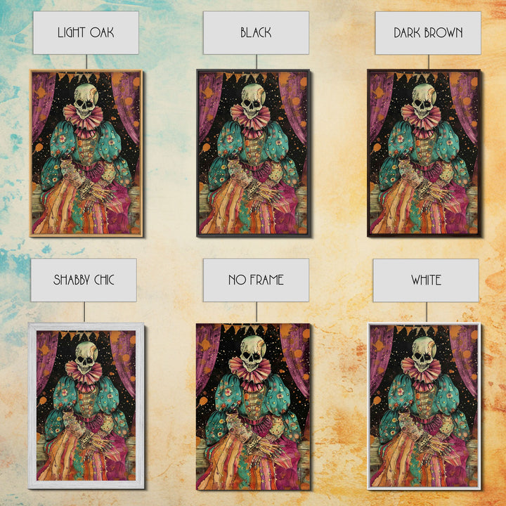 Creepy Skeleton Clown Framed Canvas Print, Cottagecore Halloween Mashup, Spooky Vibes Halloween Decor