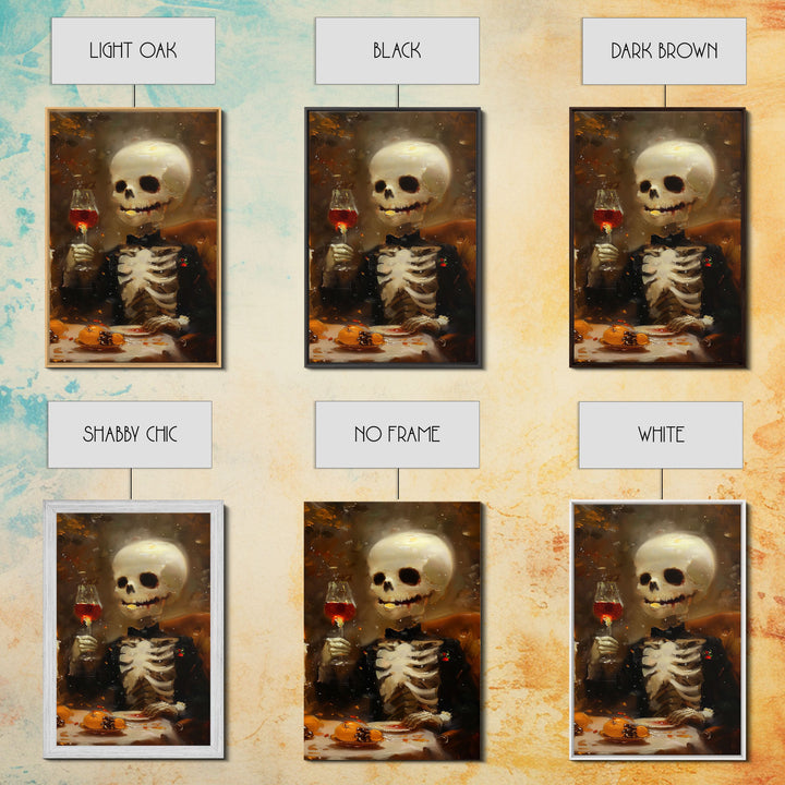 Spooky Skeleton Enjoying a Glass of Wine - Elegant Skeleton Dining - Halloween Art Print - Skeleton Decor - Spooky Art for Halloween Parties