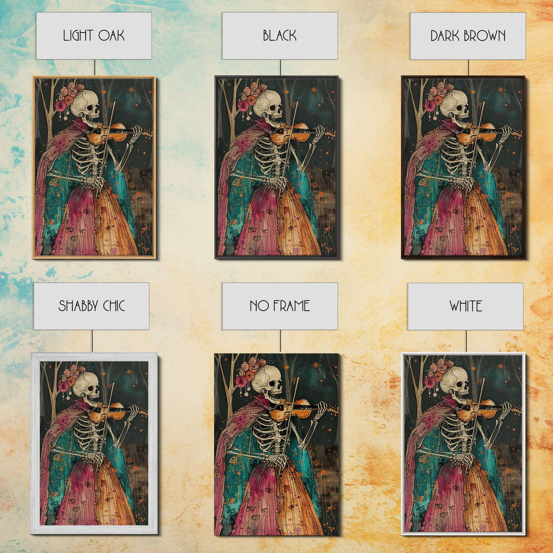 Day of the Dead Skeleton Playing Violin - Colorful Skeleton Art - Dia de los Muertos Inspired Print - Halloween Skeleton Decor