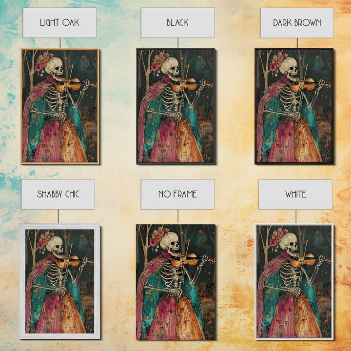 Day of the Dead Skeleton Playing Violin - Colorful Skeleton Art - Dia de los Muertos Inspired Print - Halloween Skeleton Decor