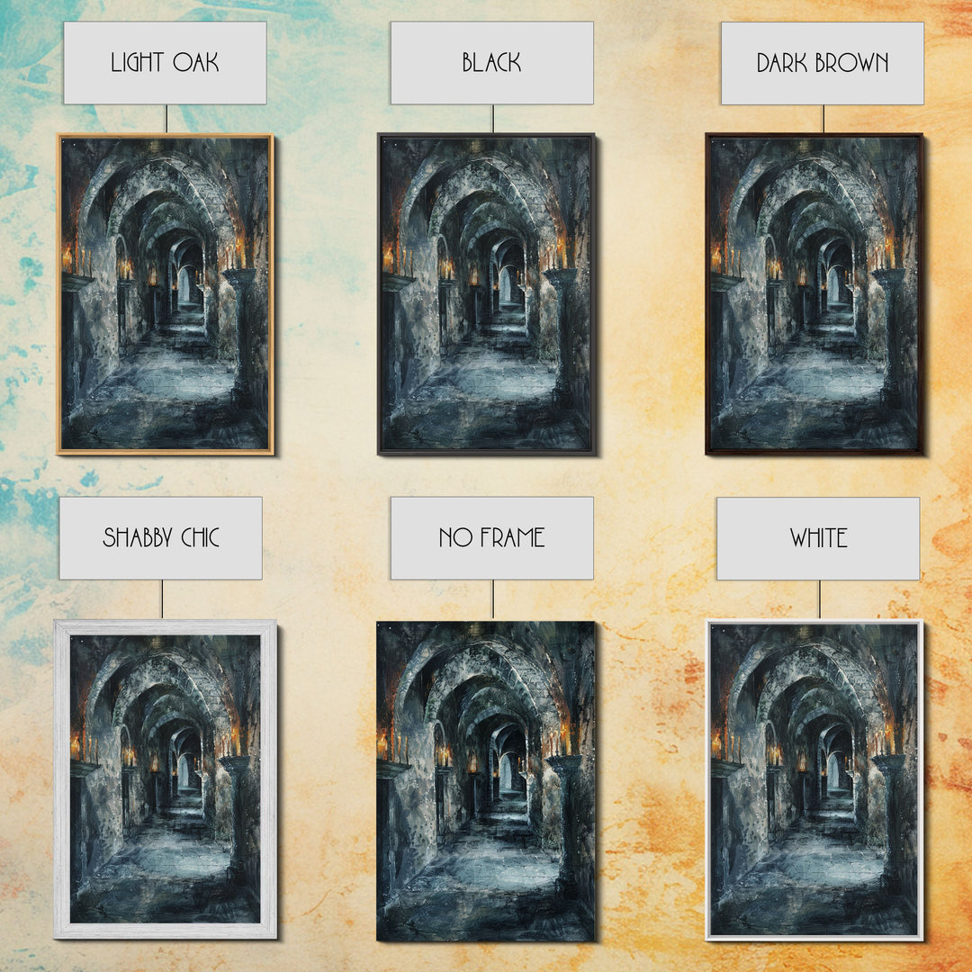 Dark Gothic Hallway Halloween Art, Spooky Hallway, Haunted Passage, Creepy Architecture, Gothic Decor, Framed Canvas Print