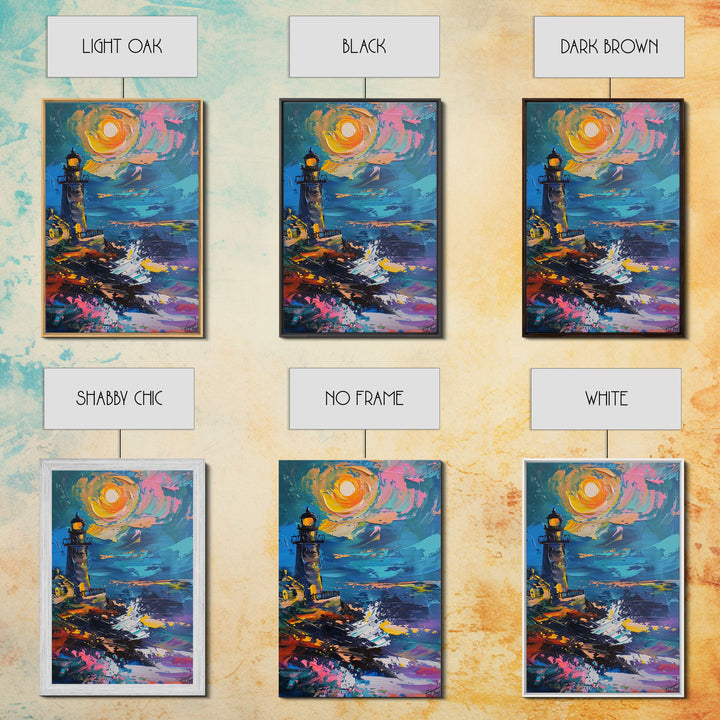 The Haunted Light House Framed Canvas Print, Impasto Style Halloween Decor, Cottage Core Halloween Art