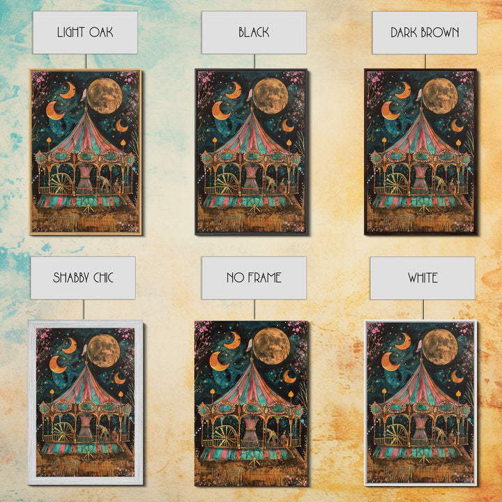 Spooky Haunted Carnival, Halloween Framed Canvas Print, Halloween Art, Springtime Cottage Core Halloween Mashup Decor