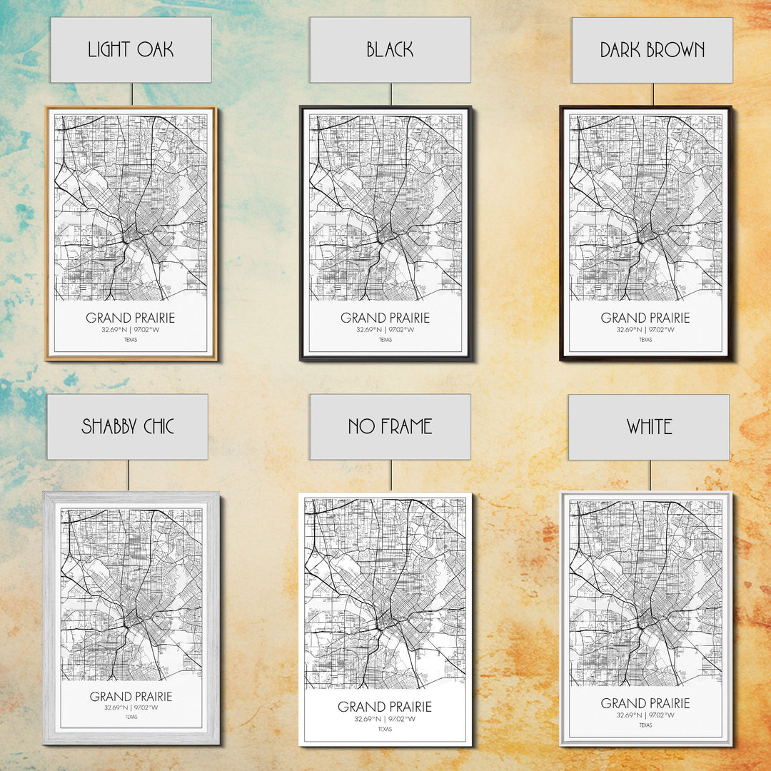 Grand Prairie Street Map, Texas Map, City Map Art, Minimalist Art, Wall Art, Canvas Print, Black And White, Travel Print, Anniversary Gift