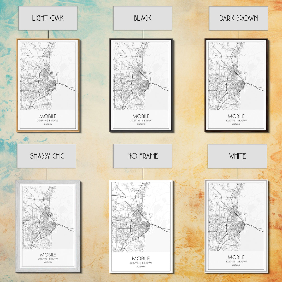 Mobile Street Map, Alabama Map, City Map Art, Modern Art, Wall Art, Canvas Print, Farmhouse Bedroom Art, Mother In Law Gift, Travel Art