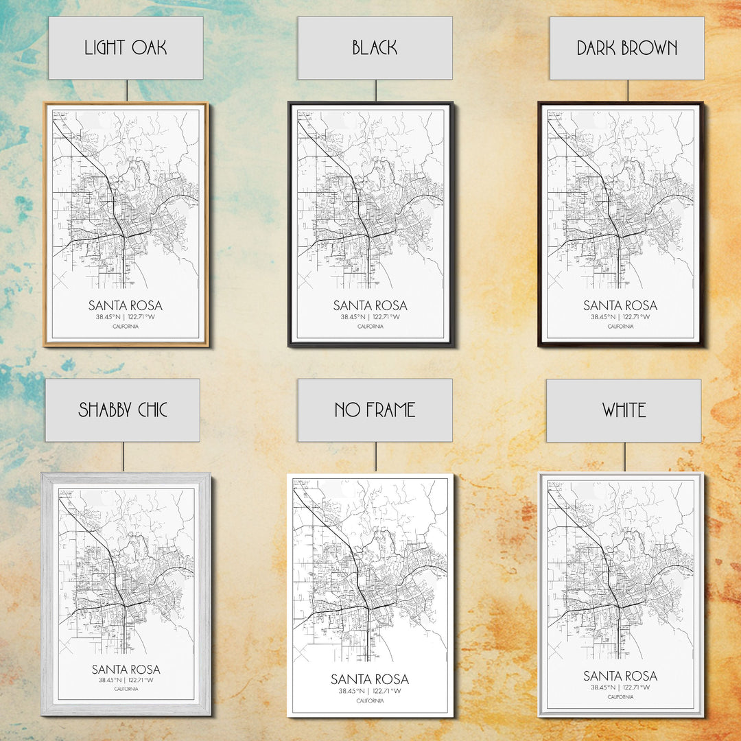 Santa Rosa Street Map, California Map, City Map Print, Minimalist Art, Wall Art, Canvas Print, Bedroom Wall Art, Travel Gift, Travel Art