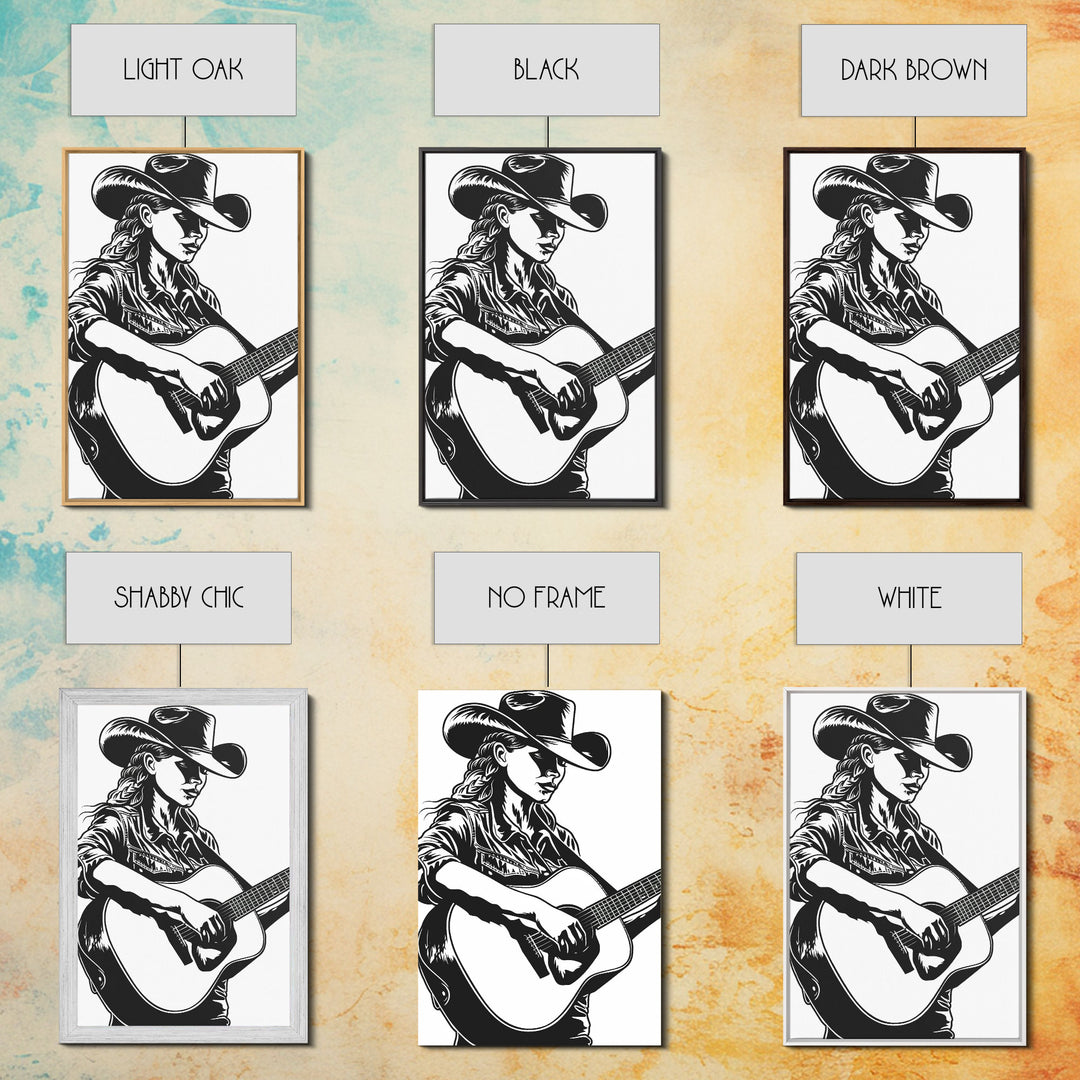 Cowboy in Desert Art Print, Western Silhouette Framed Canvas, Vintage Southwest Scene, Rustic Western Home Decor, Unique Wall Art