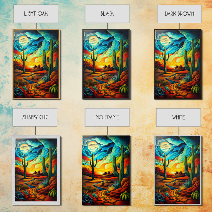 Southwestern Desert Scene - Vibrant Landscape Art, Framed Canvas Print, Living Room Decor, Desert Painting, Colorful Wall Art