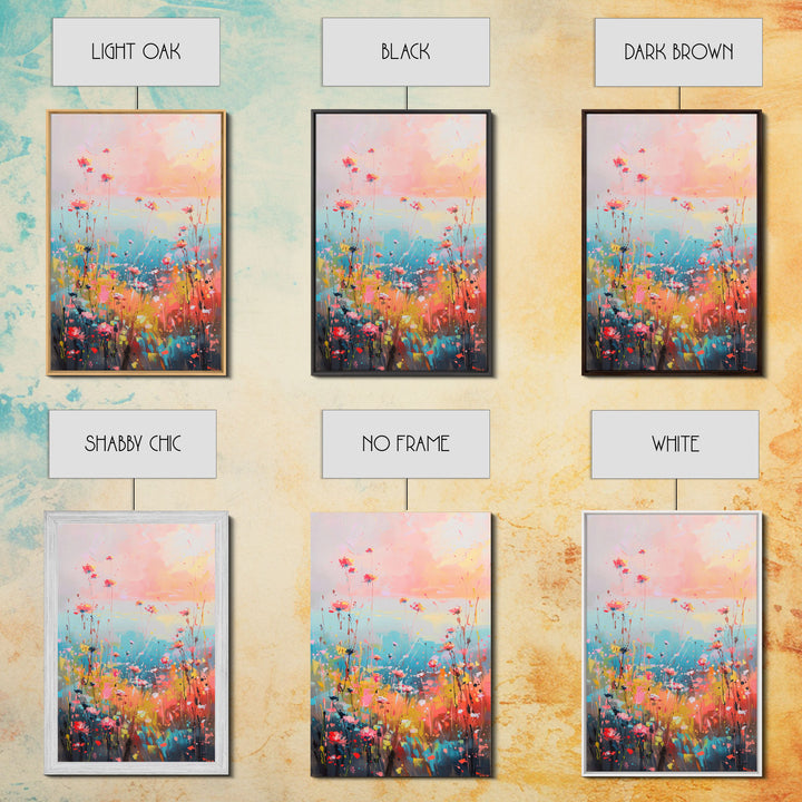 Abstract Floral Field at Sunset - Framed Canvas Print, Modern Living Room Art, Vibrant Bedroom Decor, Colorful Flower Art, Wall Art