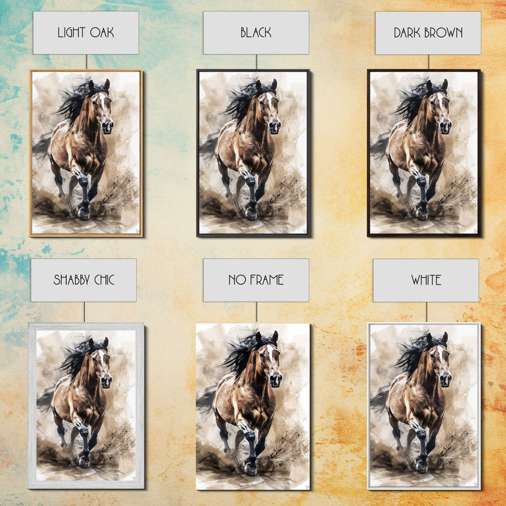 Powerful Horse Galloping - Framed Canvas Print, Dynamic Living Room Art, Energetic Bedroom Decor, Equestrian Art, Wall Art