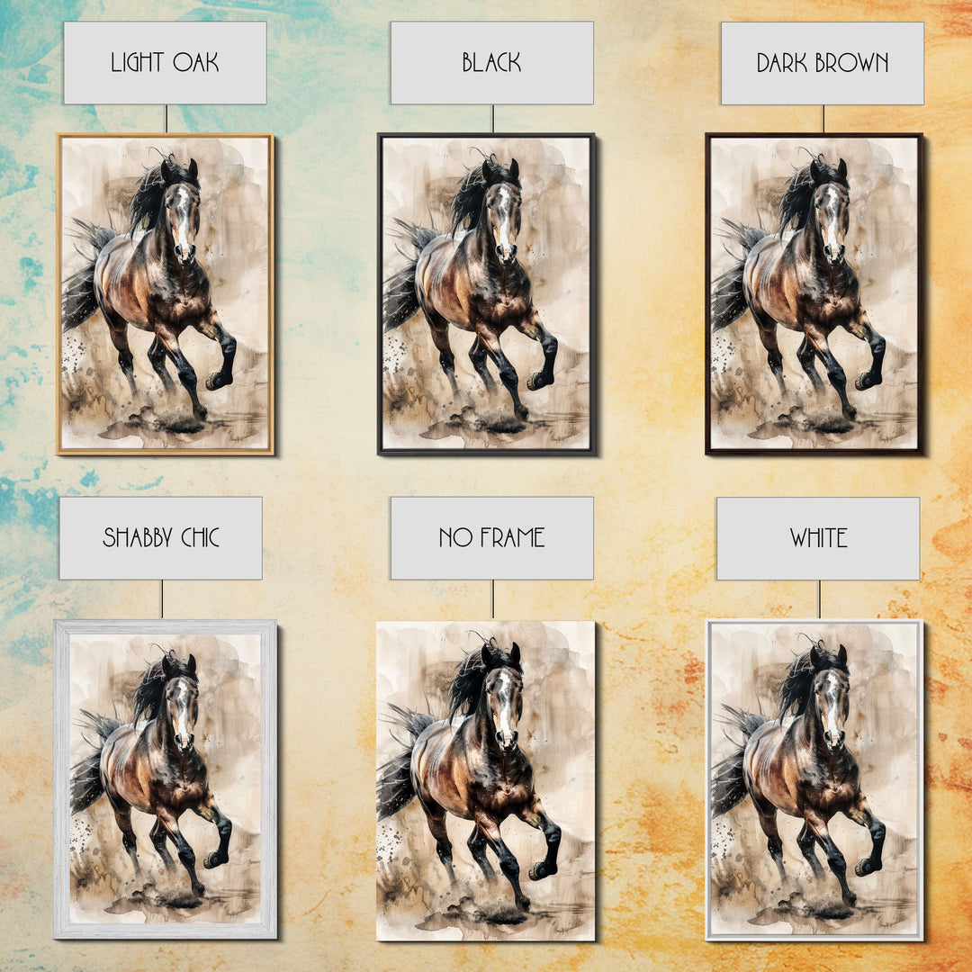 Running Horse in Motion - Framed Canvas Print, Lively Living Room Art, Vibrant Bedroom Decor, Equestrian Art, Wall Art