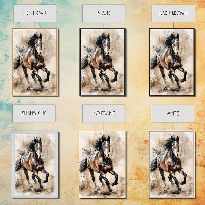 Running Horse in Motion - Framed Canvas Print, Lively Living Room Art, Vibrant Bedroom Decor, Equestrian Art, Wall Art