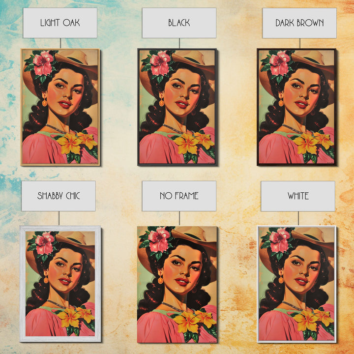 Vintage Portrait of a Lady with Flowers in Hair - Framed Canvas Print, Classic Living Room Art, Elegant Bedroom Decor, Retro Art, Wall Art