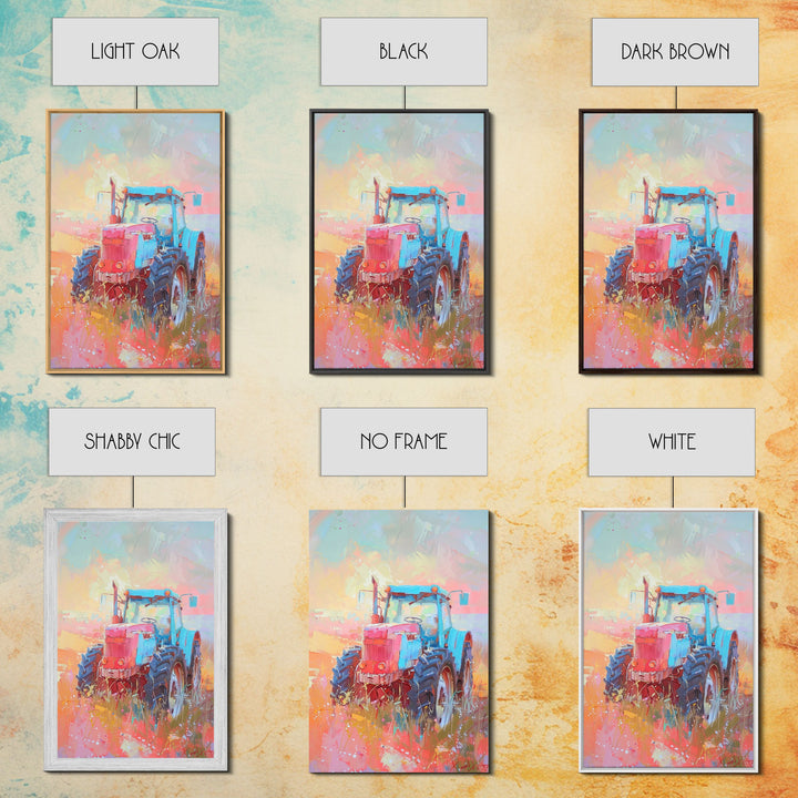 Colorful Tractor in Pastel Field - Framed Canvas Print, Farmhouse Living Room Art, Rustic Bedroom Decor, Rural Art, Wall Art