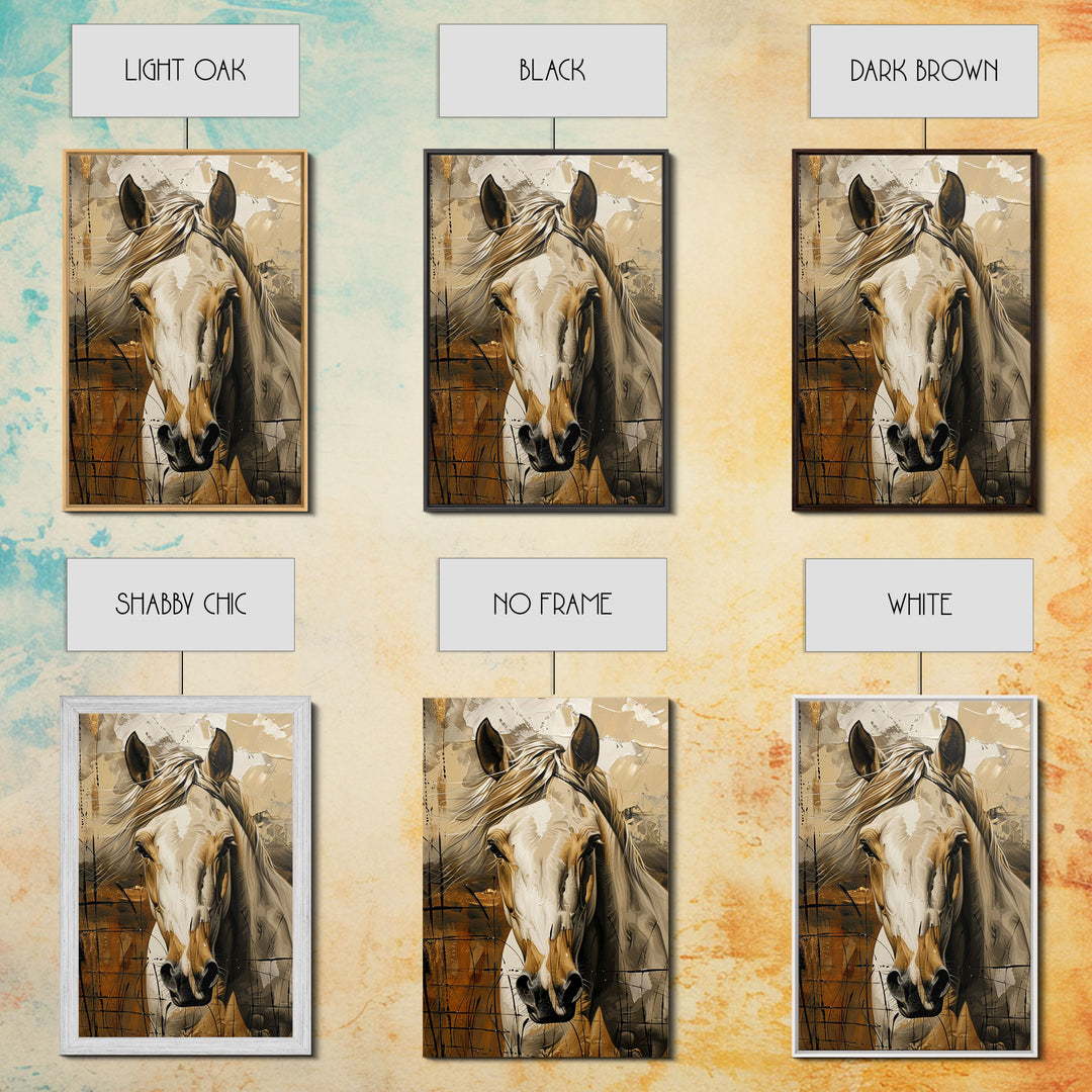 Realistic Horse Portrait with Warm Background - Framed Canvas Print, Equine Art, Living Room Wall Decor, Bedroom Horse Art Print