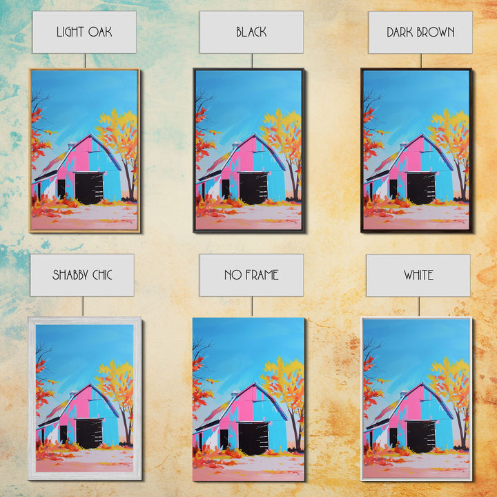 Bright Barn in Autumn Colors with Blue Sky - Framed Canvas Print, Rustic Decor, Barn Art for Living Room, Country Wall Art for Home