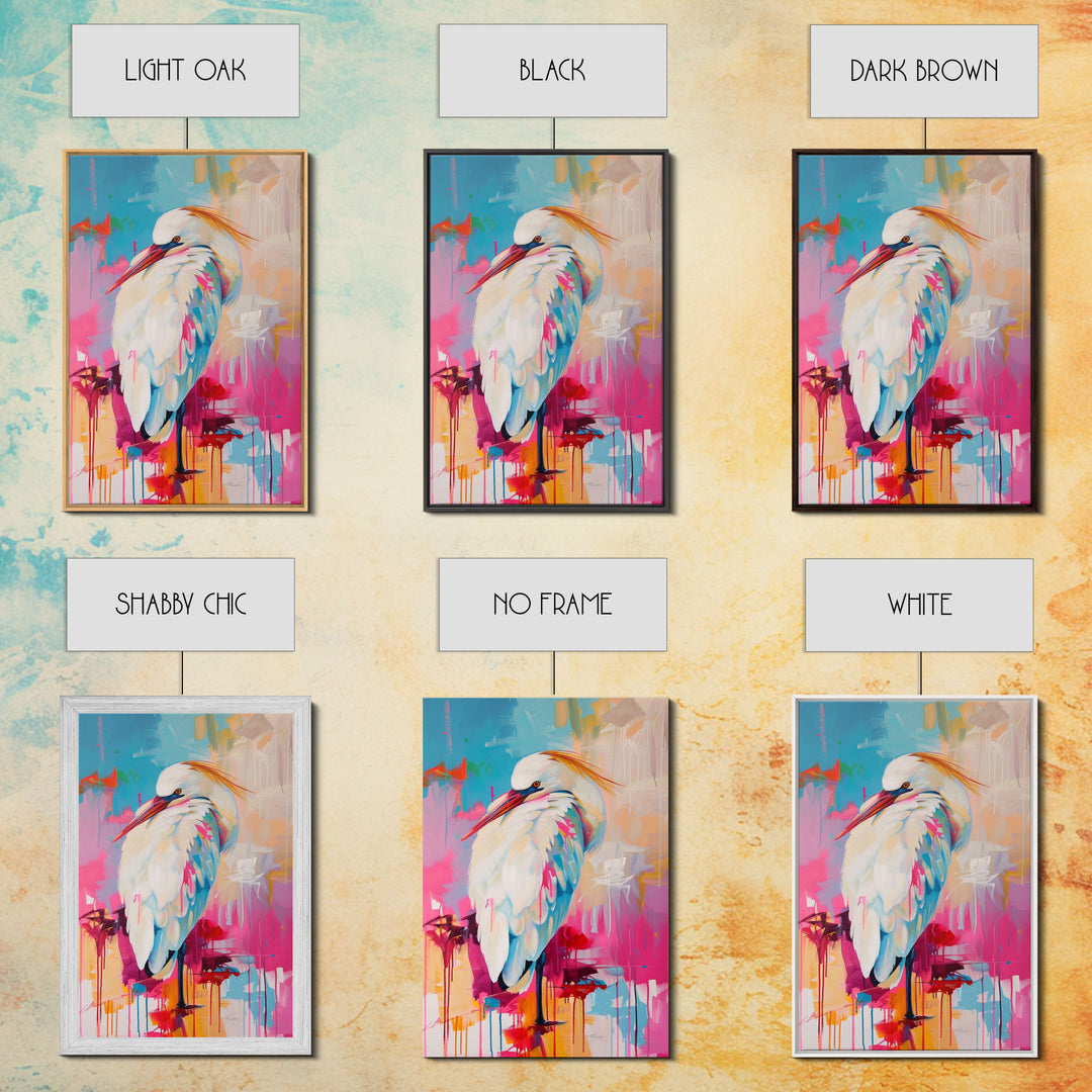 Elegant White Bird in Colorful Abstract Background - Framed Canvas Print, Bird Decor Modern Art for Living Room Vibrant Wall Art for Bedroom