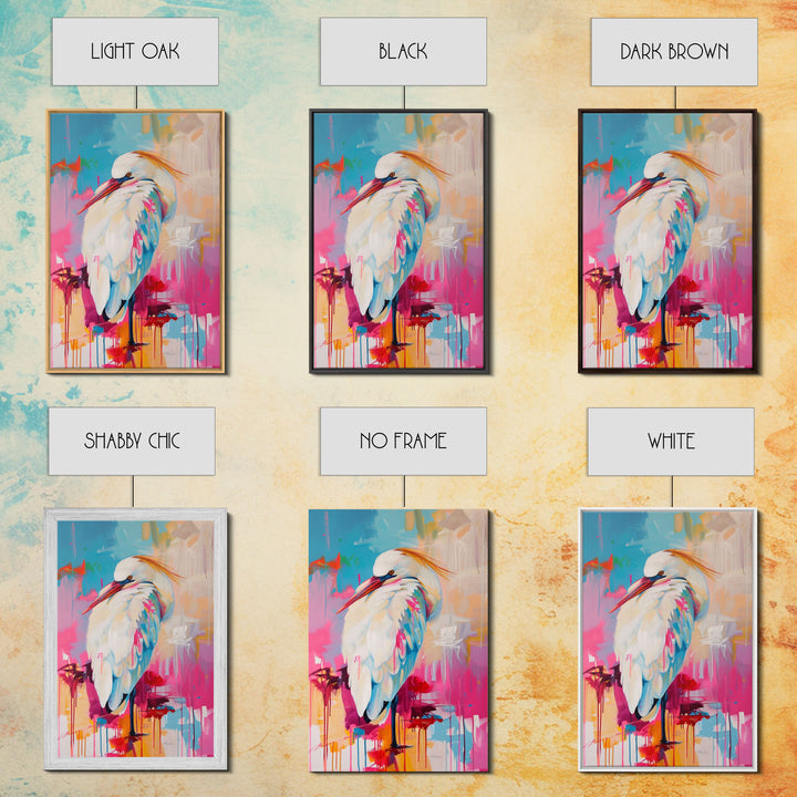 Elegant White Bird in Colorful Abstract Background - Framed Canvas Print, Bird Decor Modern Art for Living Room Vibrant Wall Art for Bedroom