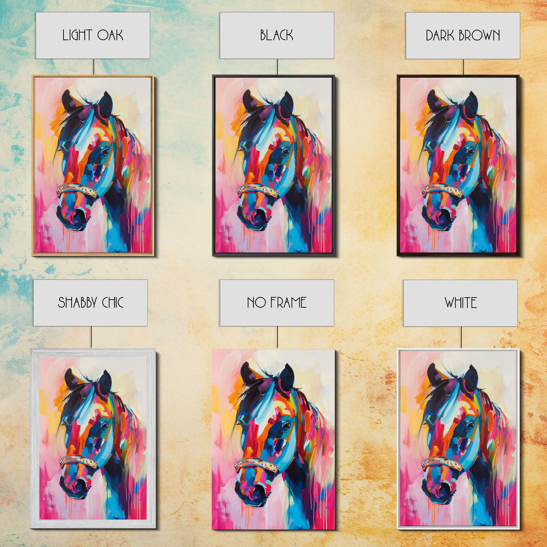 Colorful Horse Portrait in Pop Art Style - Framed Canvas Print, Horse Decor, Equestrian Art for Living Room, Bright Wall Art for Bedroom