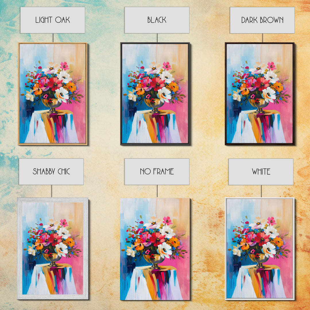 Colorful Floral Arrangement in Bright Vase - Framed Canvas Print, Flower Decor, Floral Art for Living Room, Vibrant Wall Art for Home