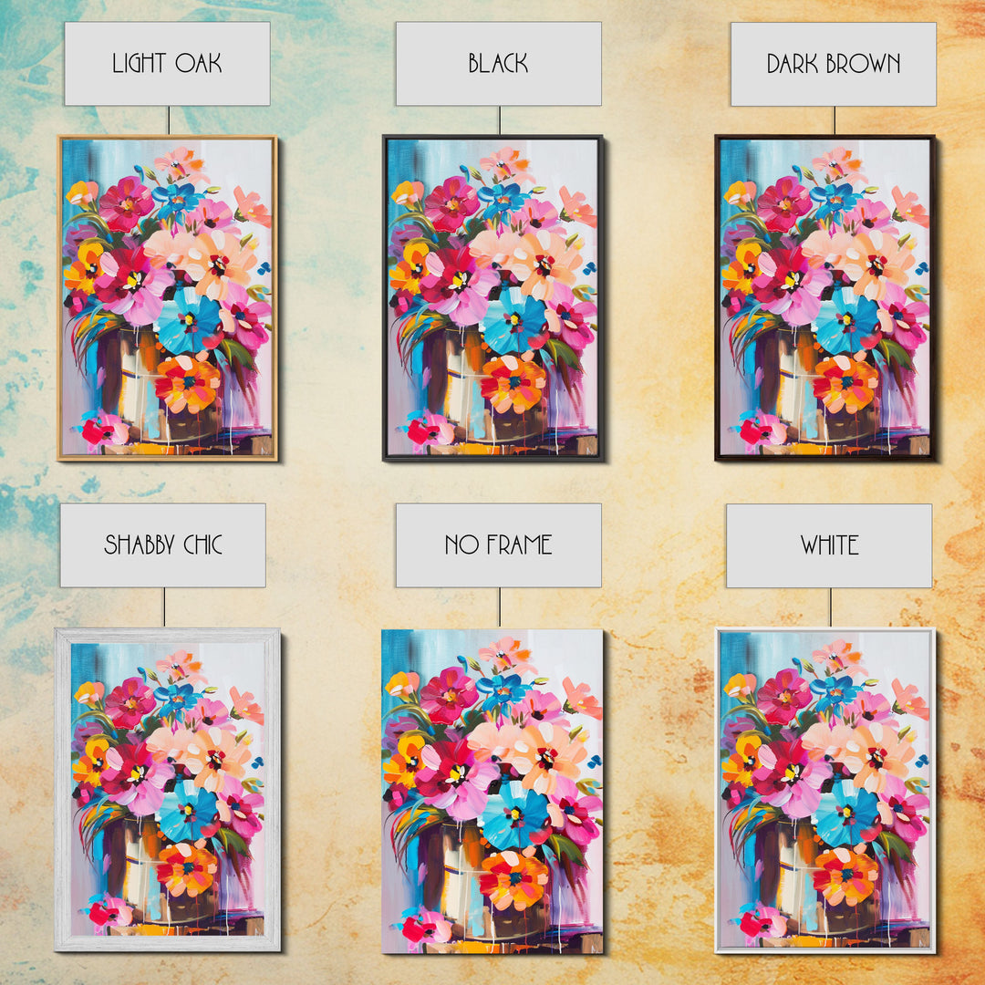 Bold Floral Bouquet in Bright Colors - Framed Canvas Print, Flower Decor, Floral Art for Bedroom, Vibrant Wall Art for Living Room