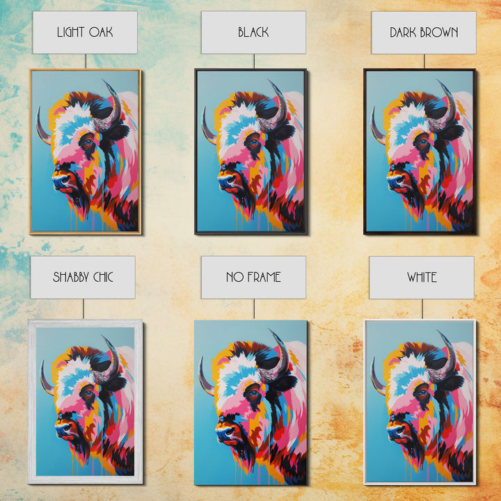 Vibrant Bison Portrait in Colorful Pop Art Style - Framed Canvas Print, Animal Decor, Bison Art for Living Room, Bright Wall Art for Home