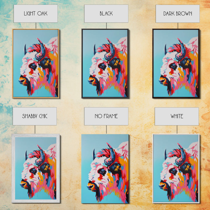 Vibrant Bison Framed Canvas Print - Colorful Animal Wall Art, Living Room Decor, Modern Artwork, Unique Animal Art for Bedroom and Office