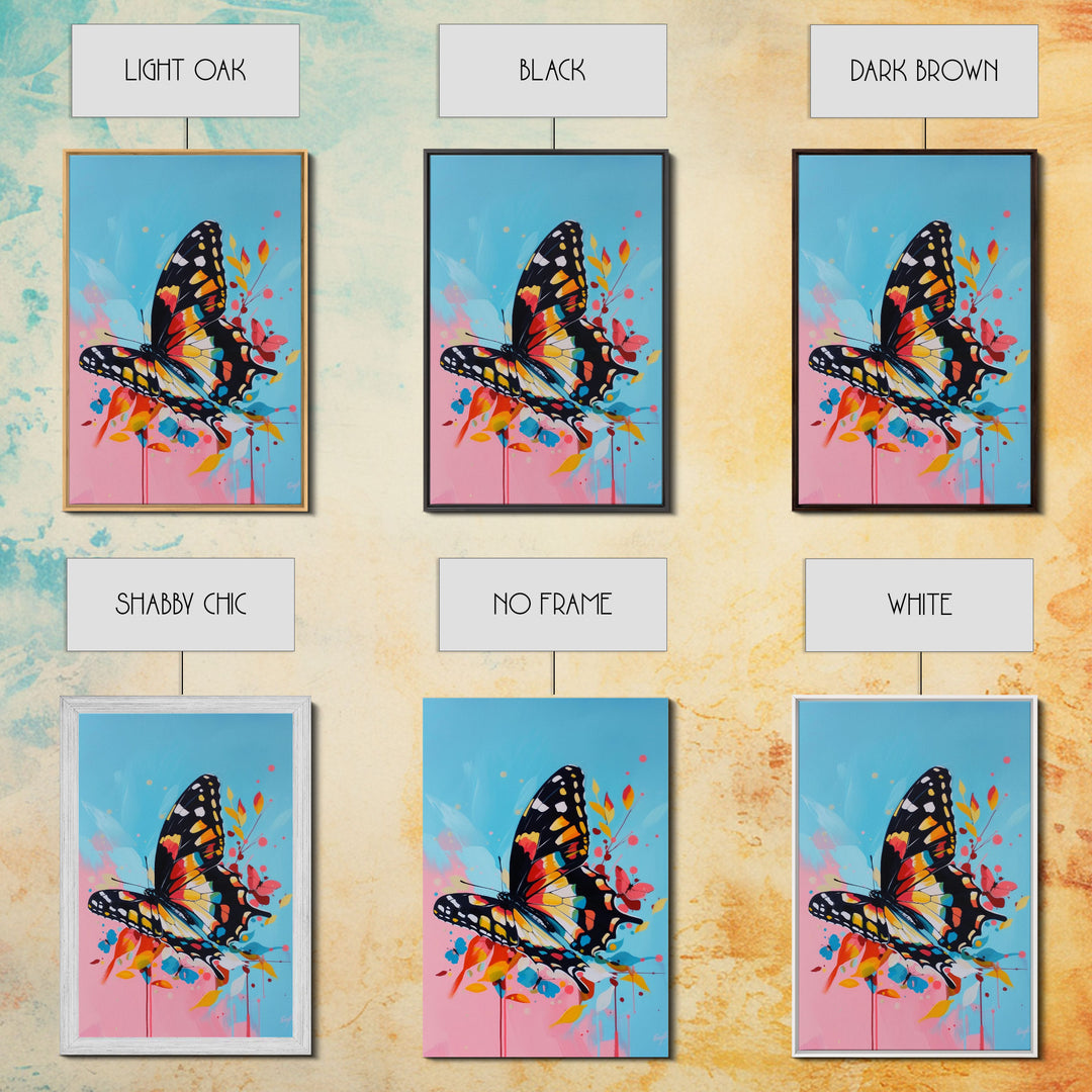 Butterfly and Blossoms Framed Canvas Print - Colorful Wall Art, Living Room Decor, Nature Artwork, Unique Art for Bedroom and Office