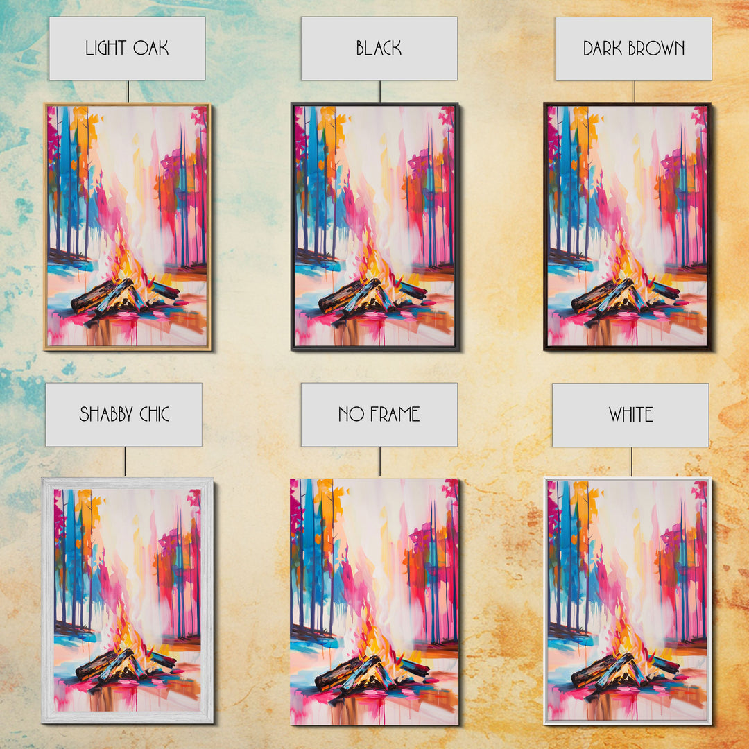 Vibrant Campfire Framed Canvas Print - Colorful Nature Wall Art, Living Room Decor, Modern Artwork, Unique Fire Art for Bedroom and Office