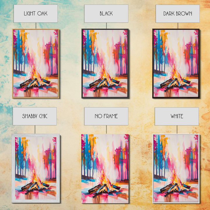 Vibrant Campfire Framed Canvas Print - Colorful Nature Wall Art, Living Room Decor, Modern Artwork, Unique Fire Art for Bedroom and Office