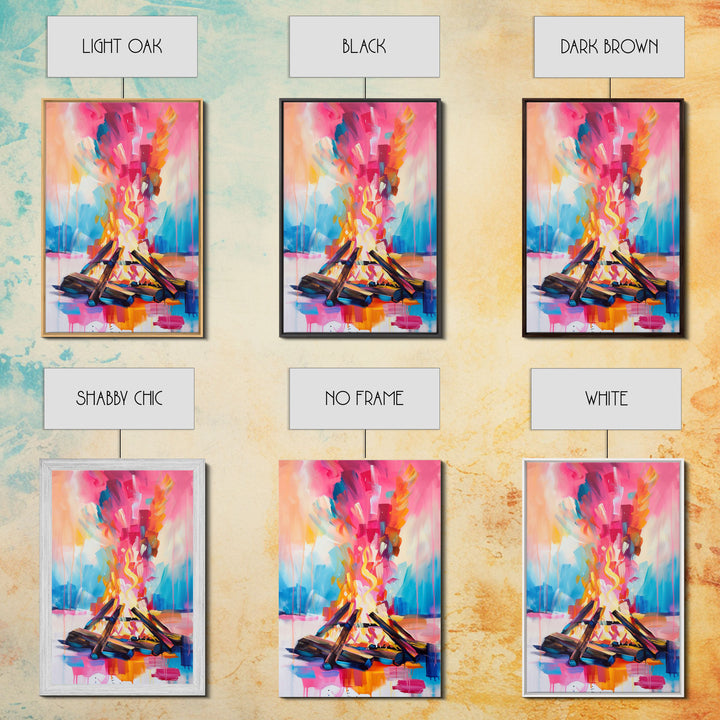 Abstract Campfire Framed Canvas Print - Colorful Fire Wall Art, Living Room Decor, Modern Artwork, Unique Nature Art for Bedroom and Office
