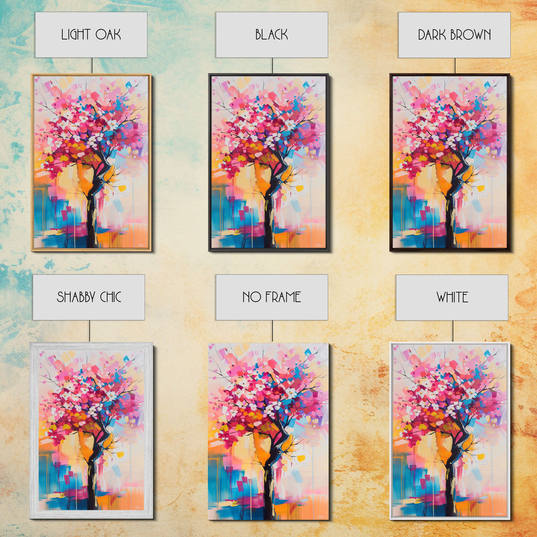 Colorful Blossom Tree Framed Canvas Print - Nature Wall Art, Living Room Decor, Modern Artwork, Unique Floral Art for Bedroom and Office