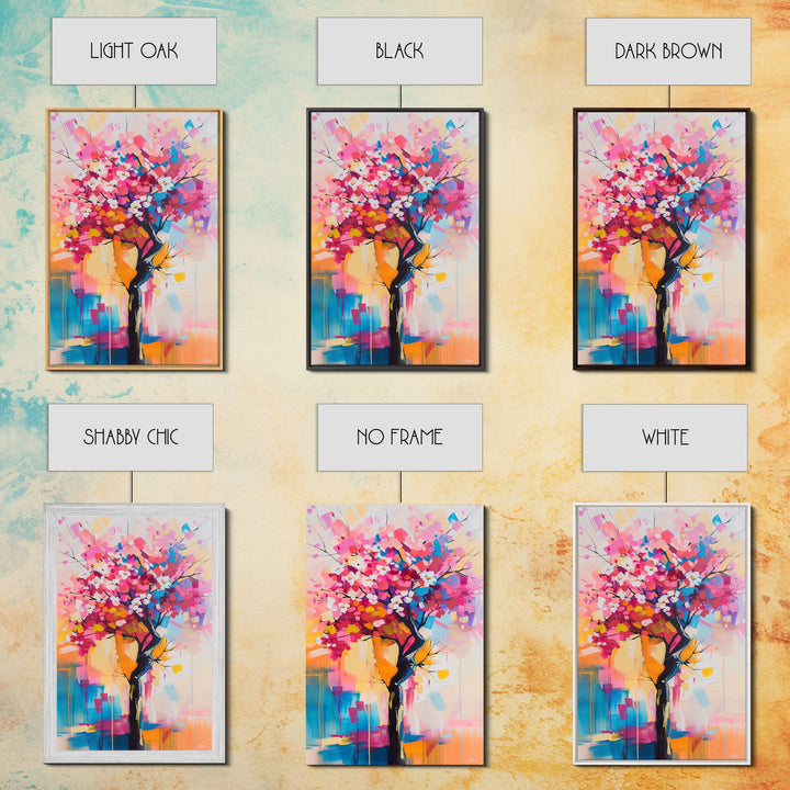 Colorful Blossom Tree Framed Canvas Print - Nature Wall Art, Living Room Decor, Modern Artwork, Unique Floral Art for Bedroom and Office