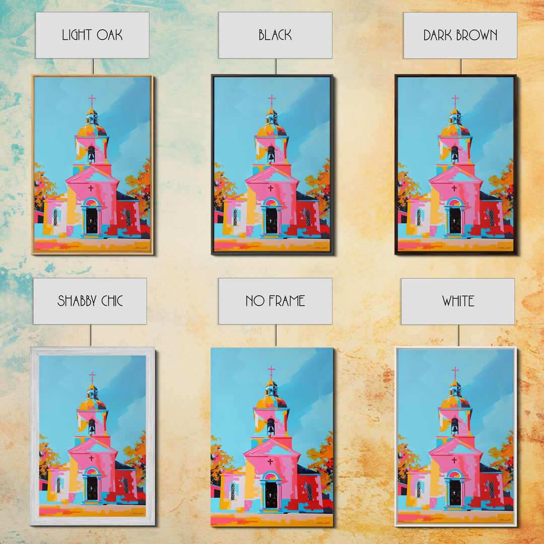 Abstract Church Painting with Bold Colors - Framed Canvas Print, Modern Religious Wall Art, Vibrant Church Decor for Home and Living Room